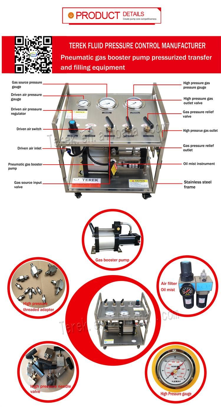 Terek Brand High Quality 100-200 Bar Output Nitrogen Gas Booster Station for Accumulator Filling