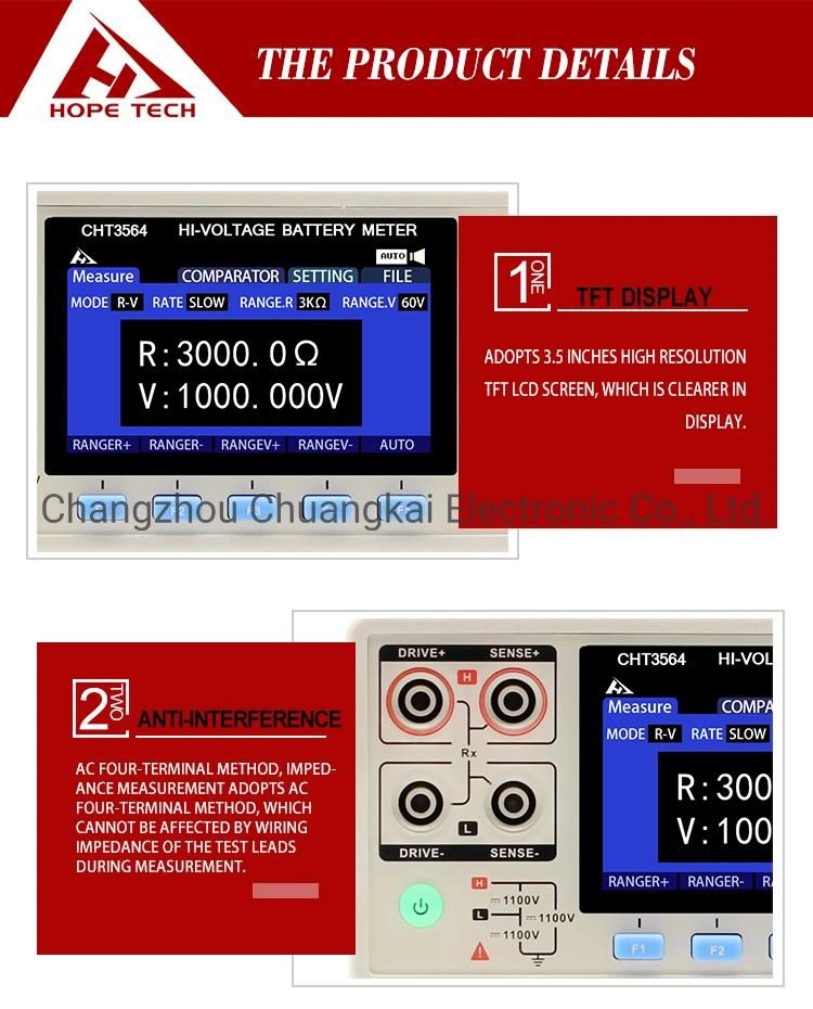 Cht3564 Battery Internal Resistance Tester High Voltage Battery Test Equipment