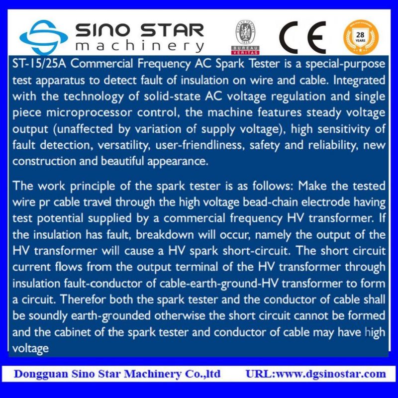 Spark Tester for Detecting Insulation Default of Wire and Cable