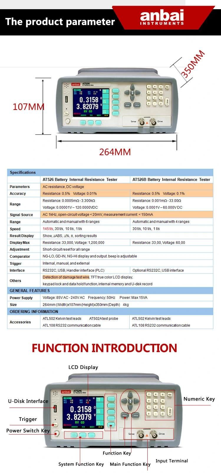 At526 AC Resistance Meter AC Low Ohm Meter Battery Internal Resistance Tester