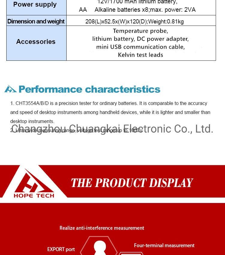 Cht3554D Vehicle Battery Tester for Battery Internal Resistance Measurement