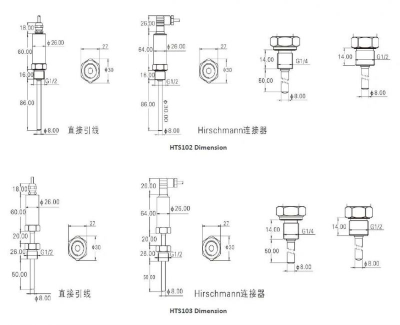 Customized High Performance 4-20mA Signal Temperature Sensor Probe