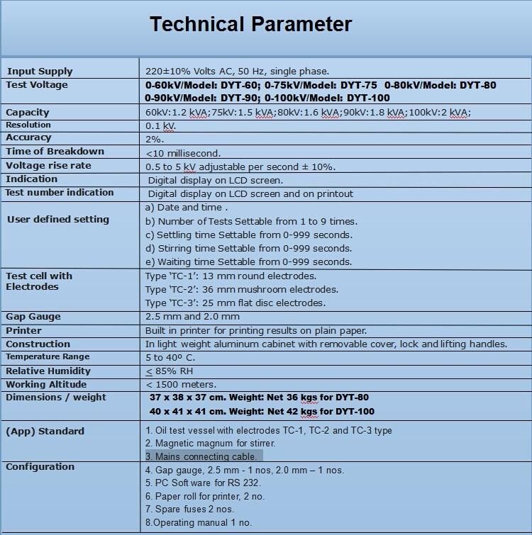 Dyt Series ASTM D1816 Bdv Portable Transformer Oil Tester