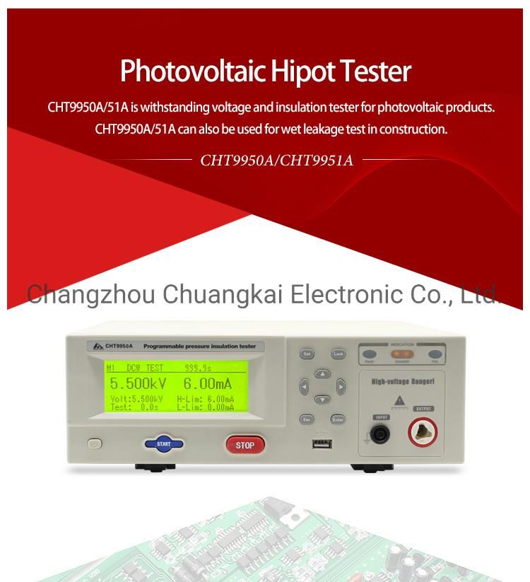 Cht9951A Photovoltaic DC Hipot Tester Insulation Resistance 5kv Megger Insulation Tester