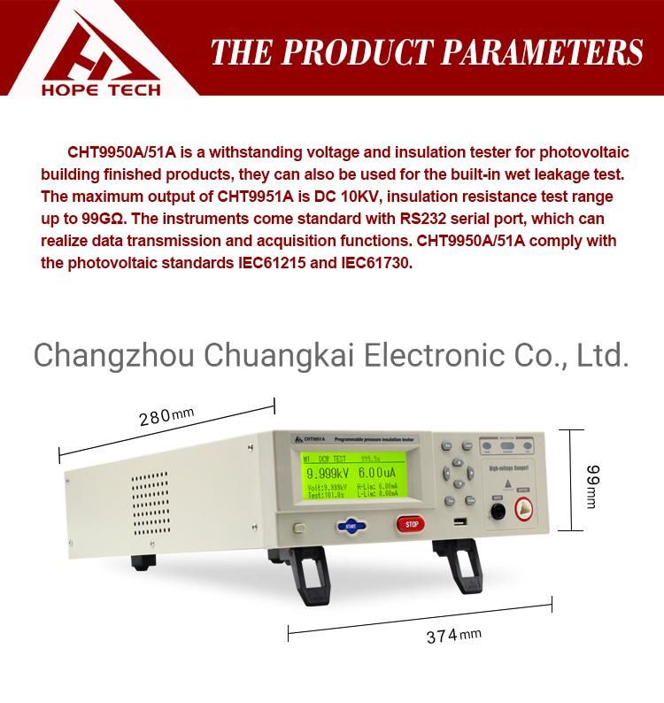 Cht9951A Photovoltaic DC Hipot Tester Insulation Resistance 5kv Megger Insulation Tester