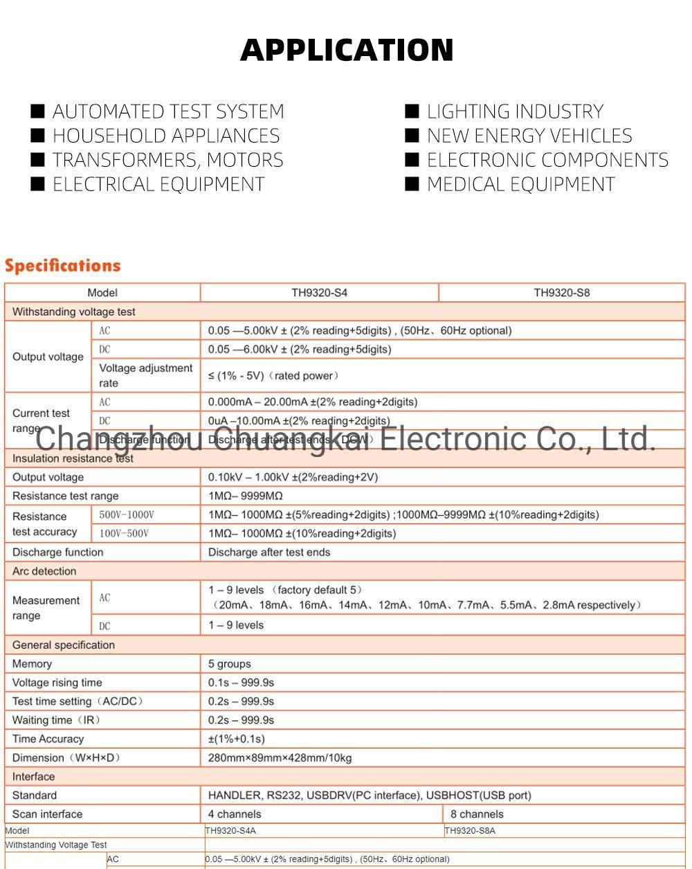 Th9320-S8 8 Channels AC/DC Hipot Tester Insulation Resistance Test Function