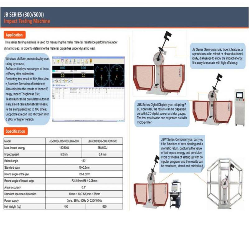 Jbw-300 High Quality Microcomputer Controlled Pendulum Type Low Temperature Automatic Charpy Impact Tester