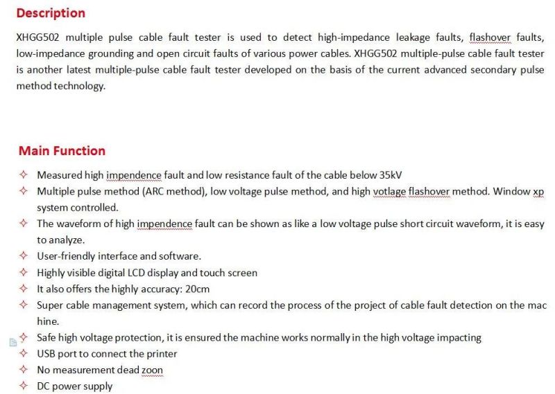 Multiple Pulse Cable Fault Prelocator Arc Method Cable Fault Locator Tdr 0— 32kv