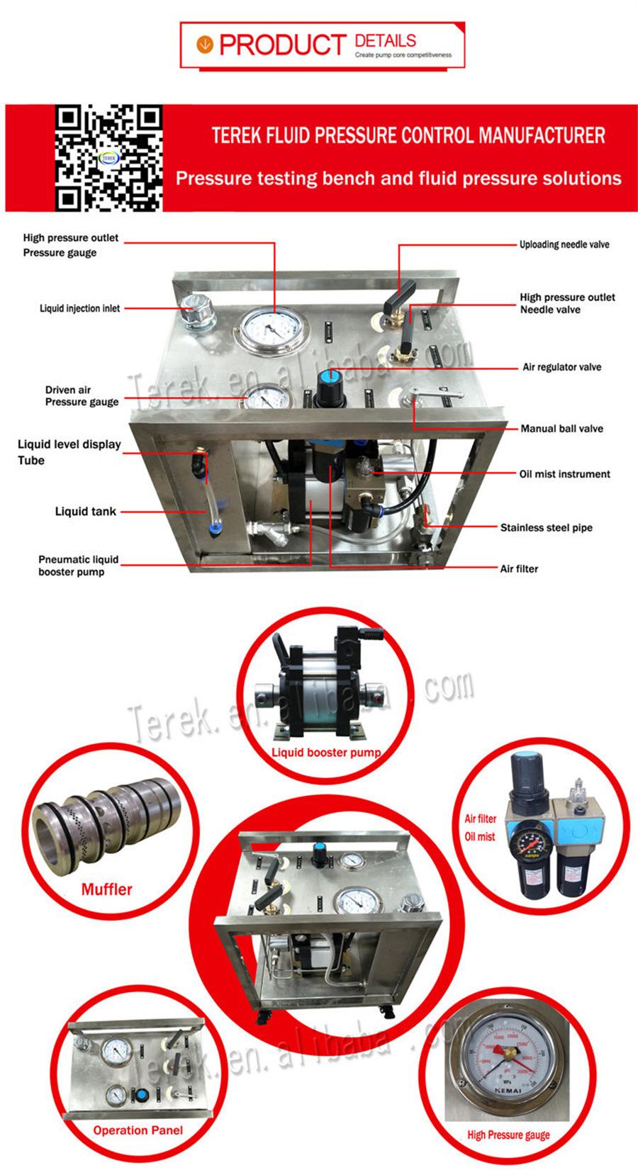 Terek Brand 0-400MPa High Pressure Air Driven Hydraulic Pump for Pressure Testing