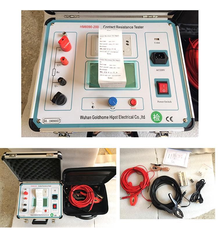 Digital Automatic 100A Contact Resistance Micro-Ohm Meter 200A Loop Contact Resistance Meter Test Kit Circuit Breaker Loop Resistance Tester with Printer