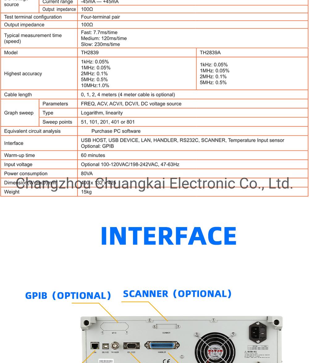 Th2839A 20Hz-5MHz Impedance Analyzer Digital Lcr Meter Resistance Meter