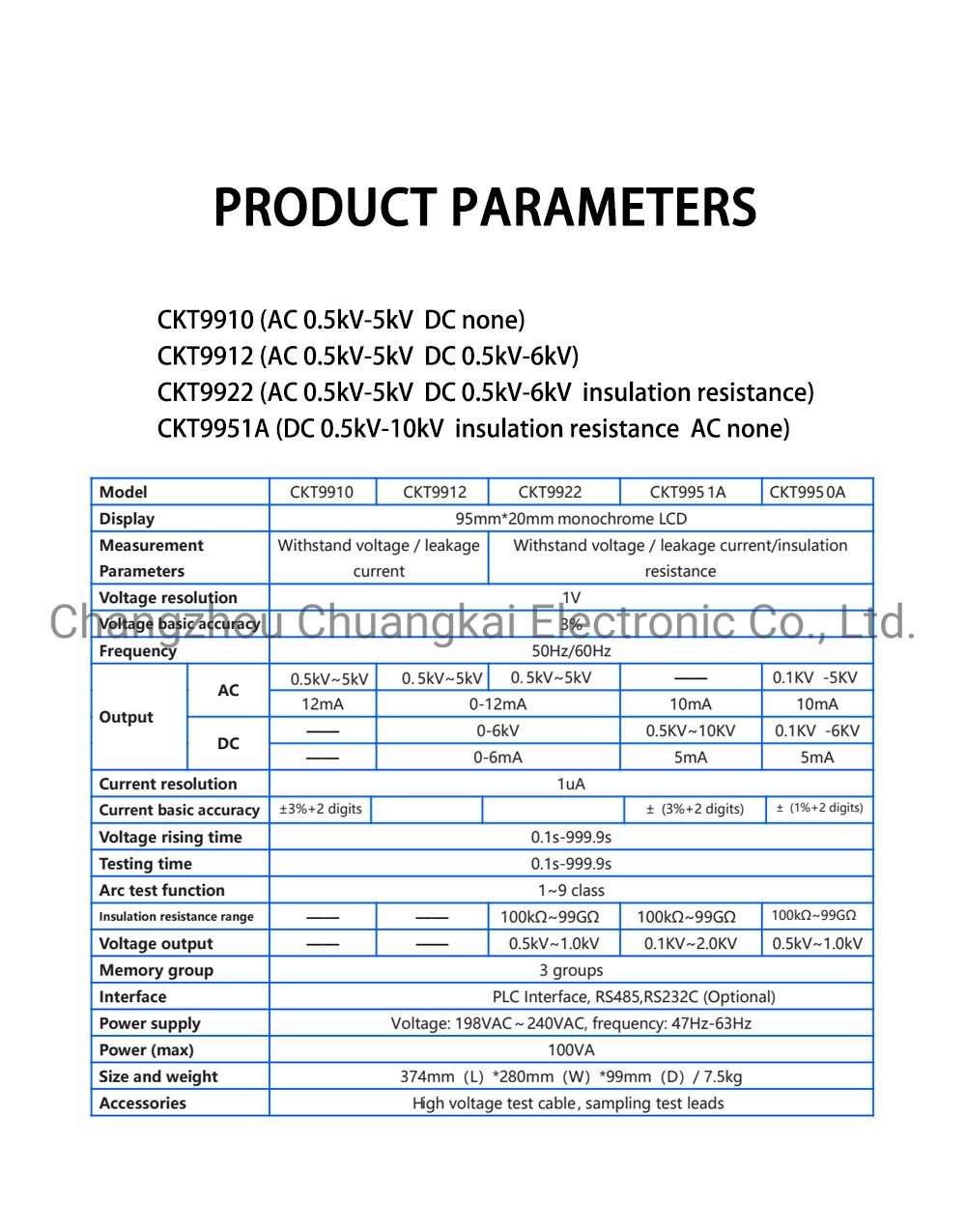 Ckt9910 Withstanding Voltage Measuring Instrument Hipot Tester Ckt9912 Ckt9922 Ckt9950A Ckt9951A