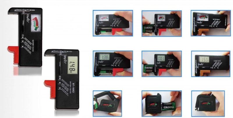 AA/AAA/C/D/9V/1.5V Batteries Universal Button Cell Battery Colour Coded Meter Indicate Volt Tester Checker Bt168 Power Meter