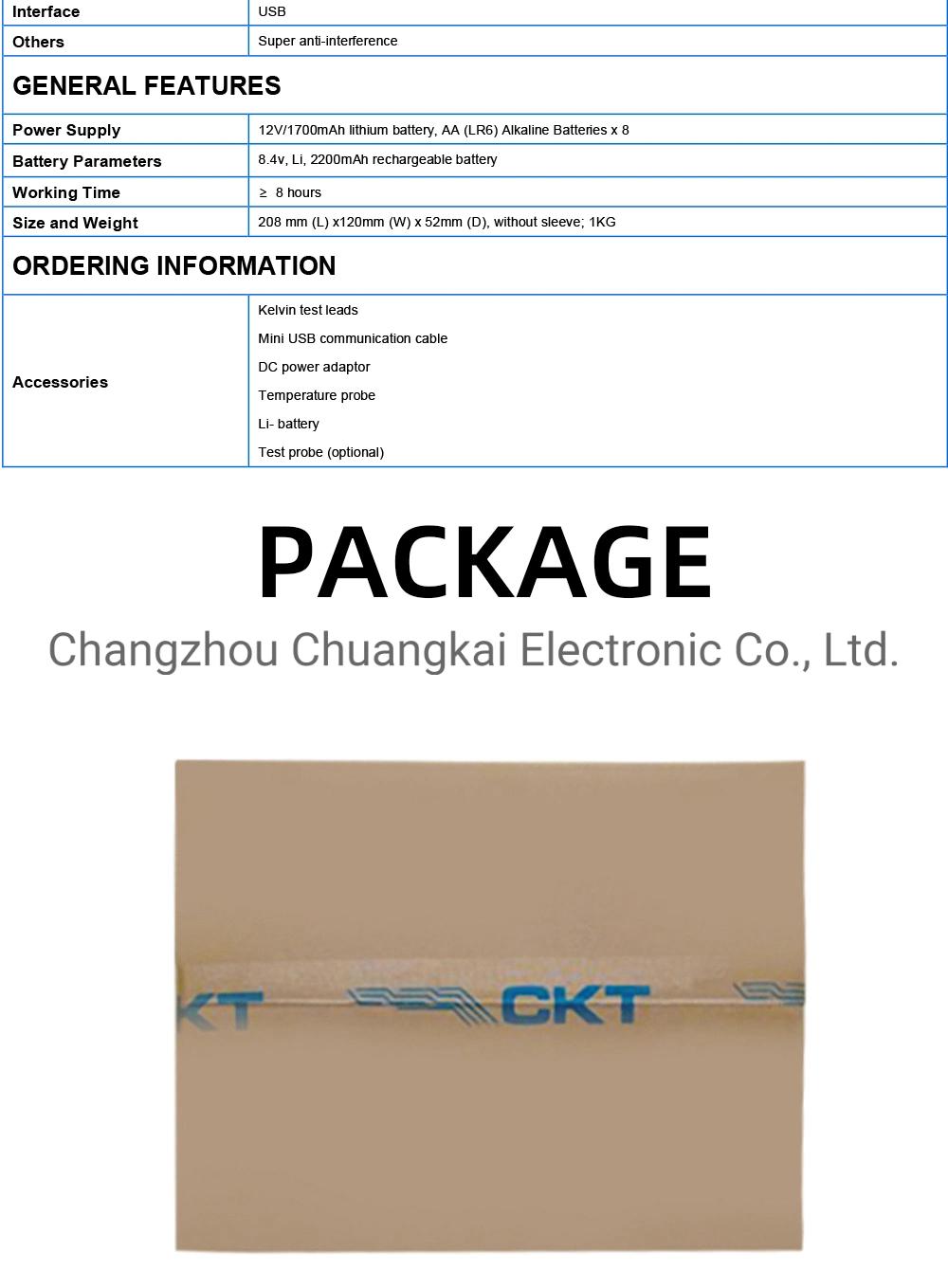 Handheld Battery Tester AC Resistance Meter for UPS Online Test (Model CKT3554)