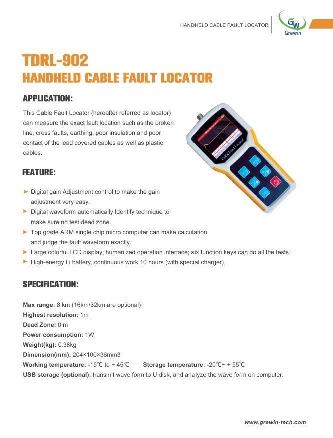 Overhead Line Telecom Handheld Tdr Cable Fault Locator 8km