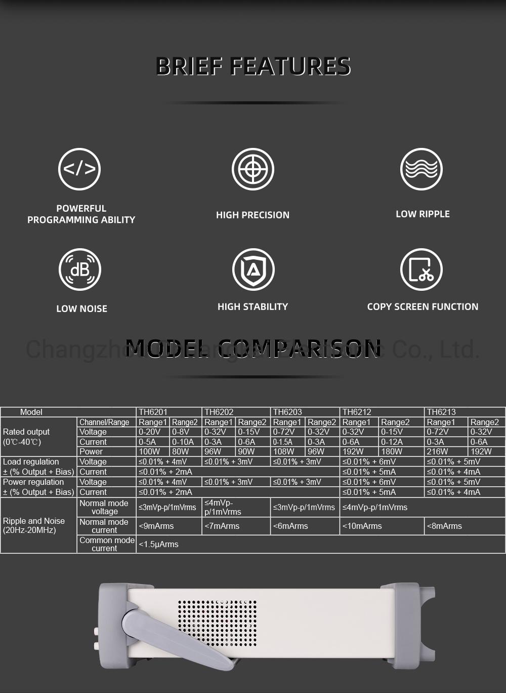 Th6213 Programmable Double Range Power Source with Output Control Switch