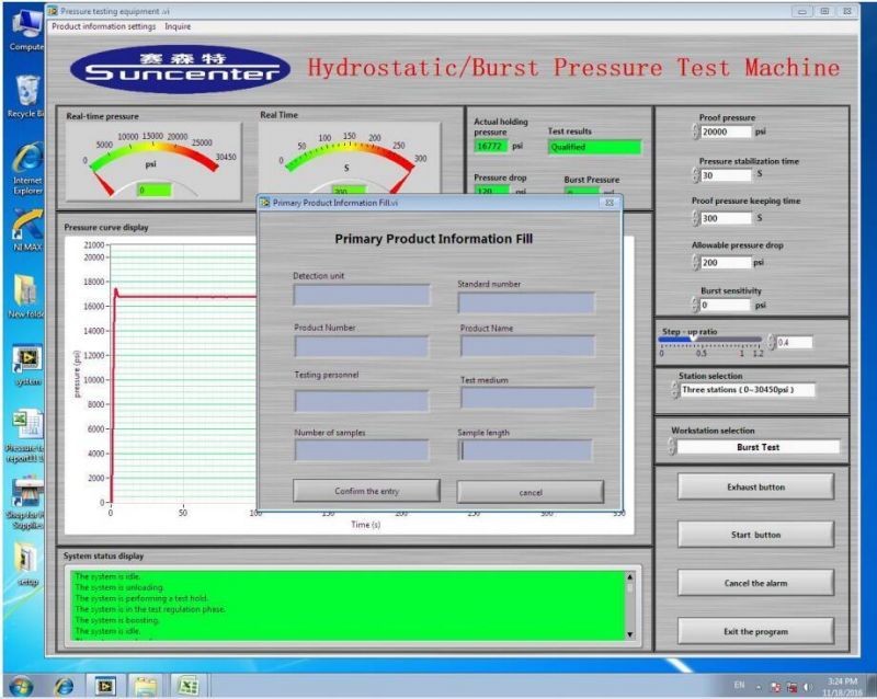 Suncenter Air Tube Valve Hydrostatic Burst Test Machine Computer Control