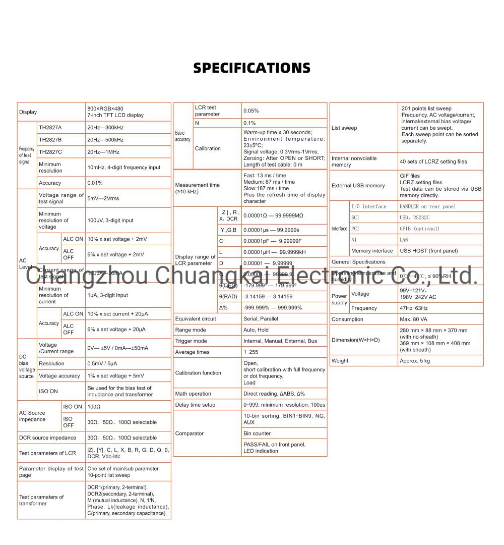 Th2827A Precision Lcr Tester with Frequency Range 20Hz-300kHz Capacitance Meter