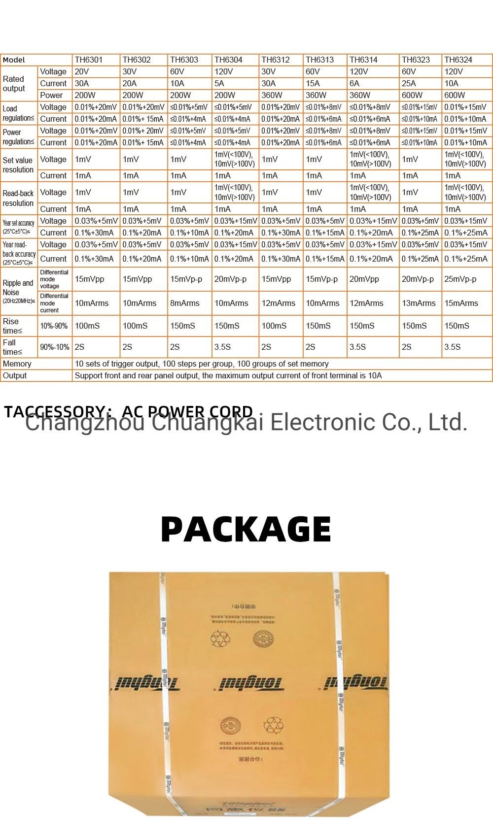 Th6301 Wide Range Programmable Linear DC Power Supply with 20V/30A/200W