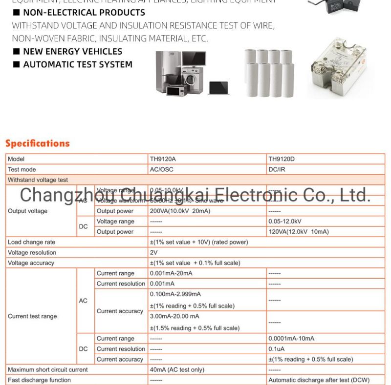 Tonghui Th9120A Hipot Tester AC 0.05-10.0kv Test Mode AC/Osc