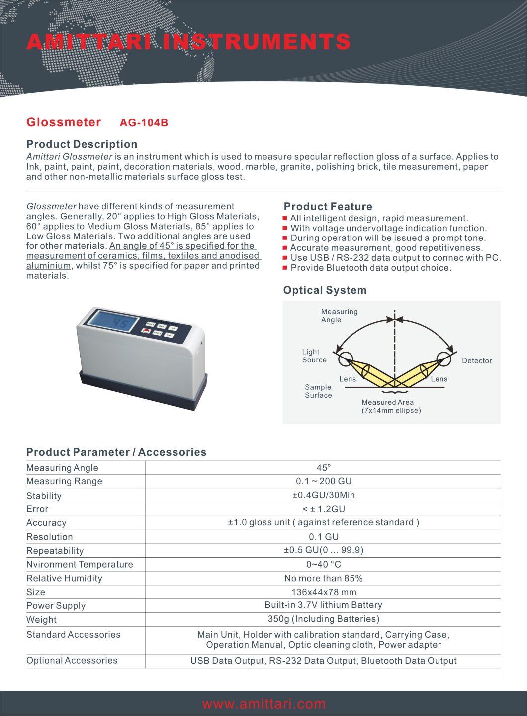 Digital Angle 45 Degrees Gloss Meter for Films Textiles Aluminium