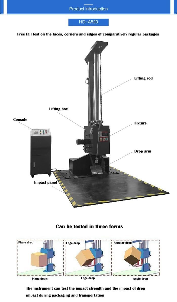 High Accuracy Drop Impact Test Instrument for Packaged Freight