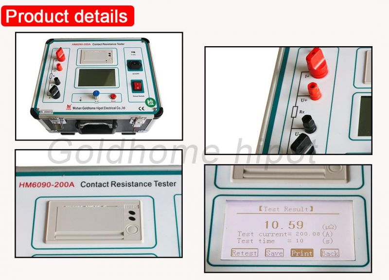 Digital Automatic 100A Contact Resistance Micro-Ohm Meter 200A Loop Contact Resistance Meter Test Kit Circuit Breaker Loop Resistance Tester with Printer