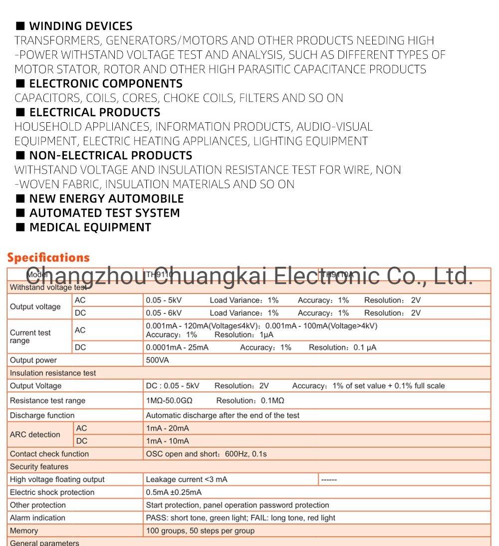 Th9110 High Voltage Floating Output AC/DC Safety Tester