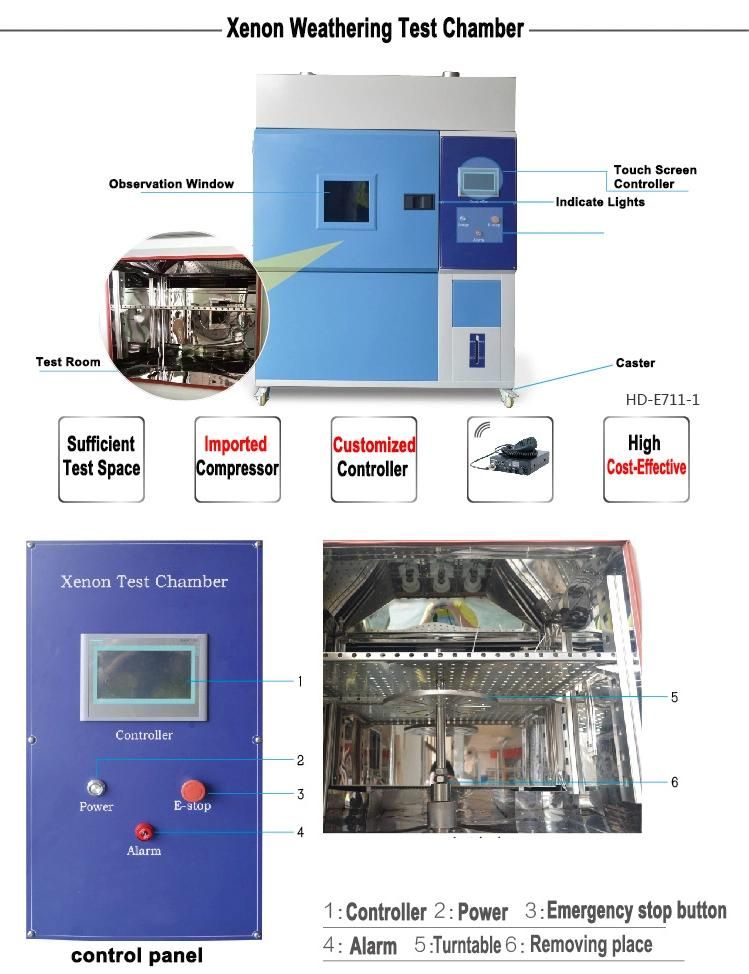 LCD Programmable Stainless Steel 304 Xenon Lamp Weathering Testing Chamber