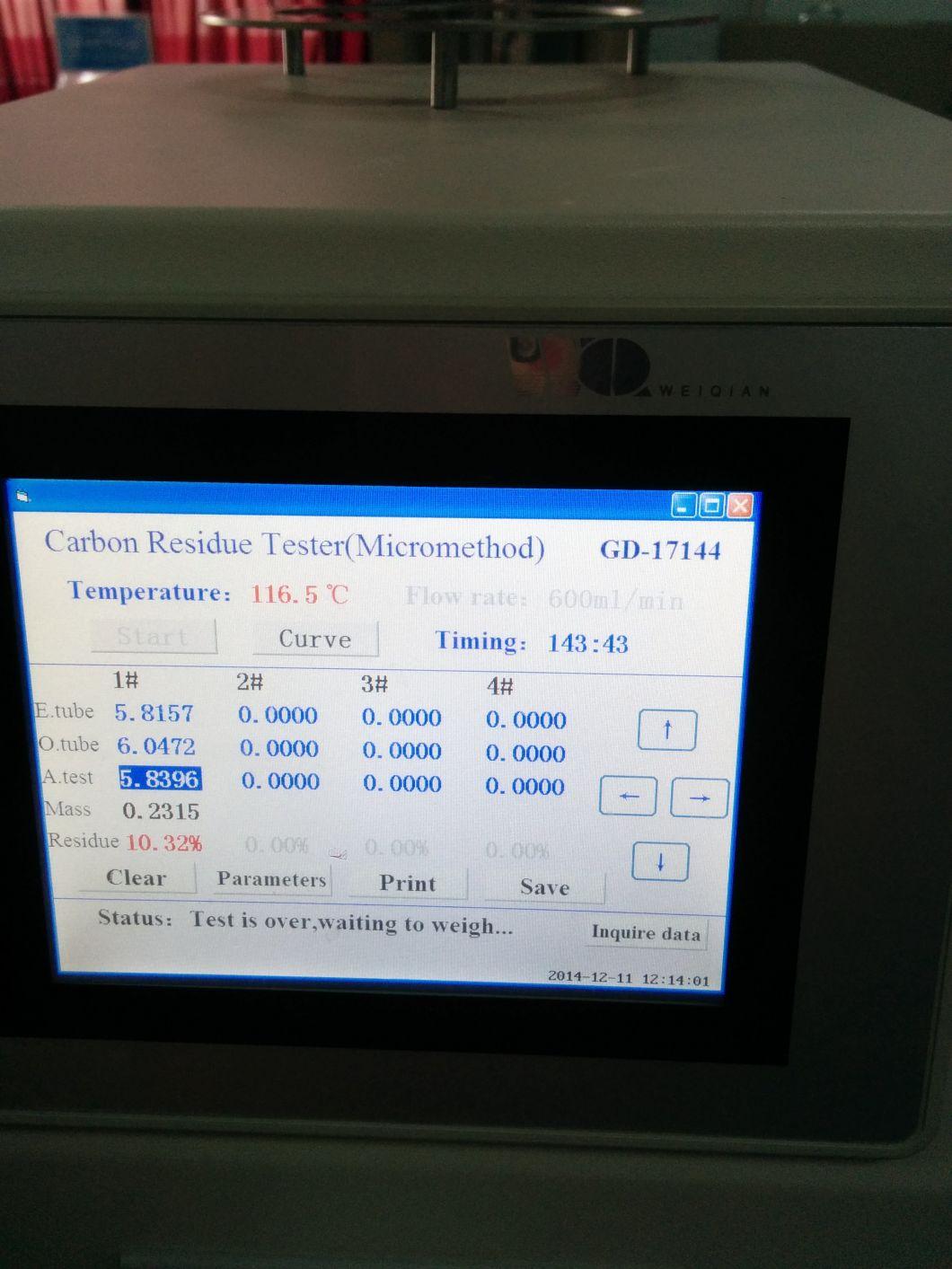 Oil Tester Automatic Petroleum Products Carbon Residue Content Apparatus by Micro Method ASTM D4530