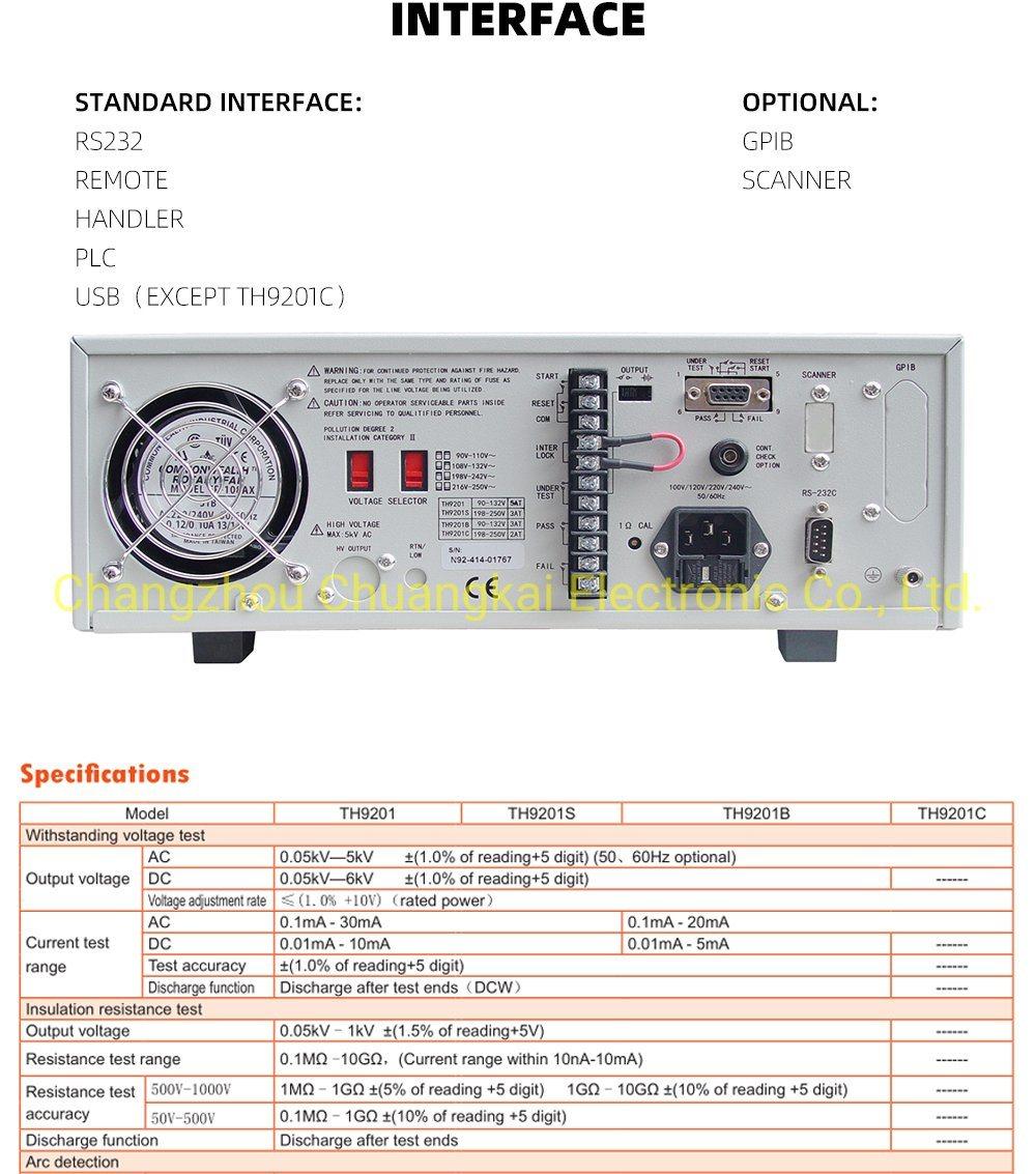 Th9201b Safety Tester AC/DC Withstanding Voltage & Insulation Tester
