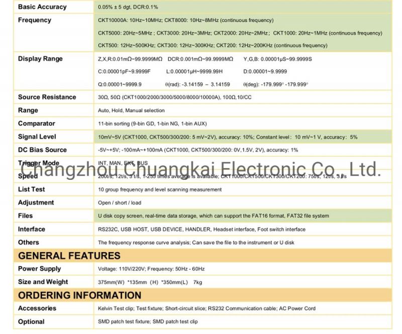 Digital Lcr Meter ESR Meter Resistance Meter 20Hz-3MHz (Model CKT3000)
