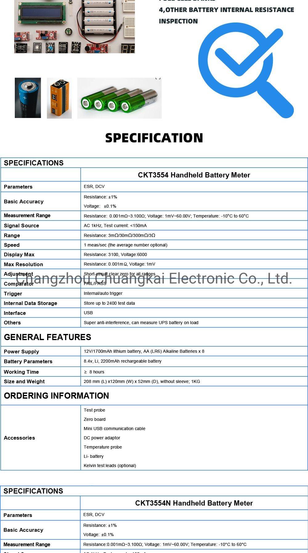 Ckt3554A Battery Internal Resistance Measurement Tester Battery Voltage