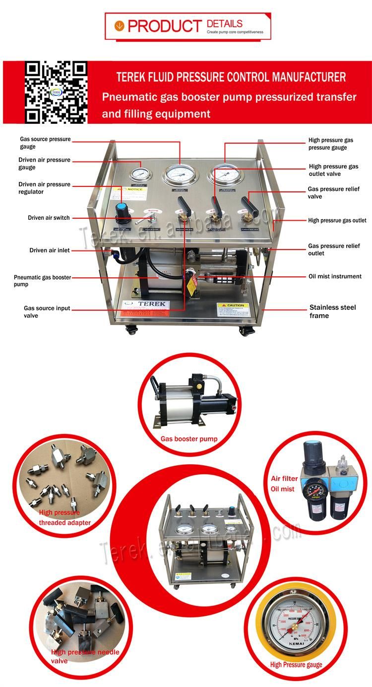 Terek Brand High Quality 500bar Pressure Double Acting Complete Gas Booster Pump Station for Leakge Pressure Testing