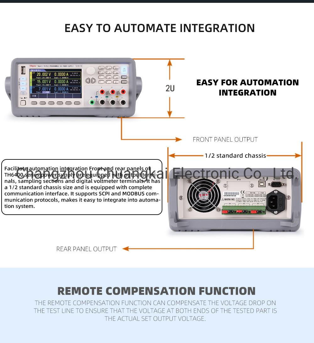 Th6412 Programmable Linear DC Power Source with 0-30V/6A/180W*2, 0-6V/5A/30W*1