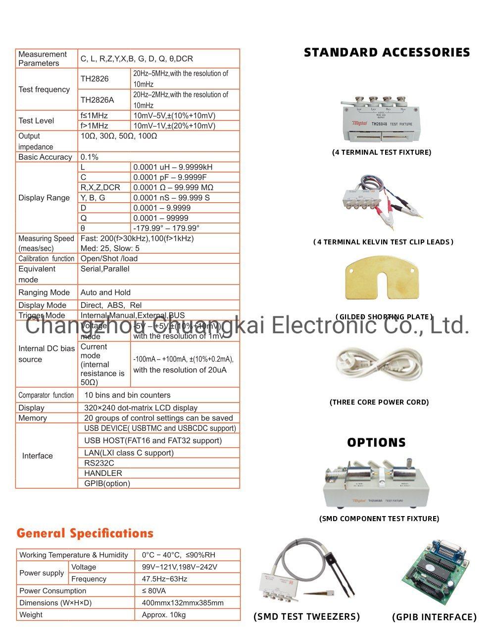 Th2826A 2MHz Digital Lcr Bridge Meter Resistance Tester ESR Tester