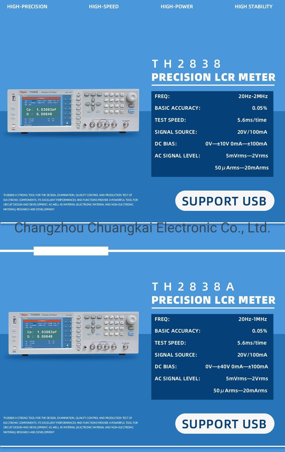 Th2838h Lcr Meter 20Hz-2MHz with DC Bias 0-40V Resistance Meter