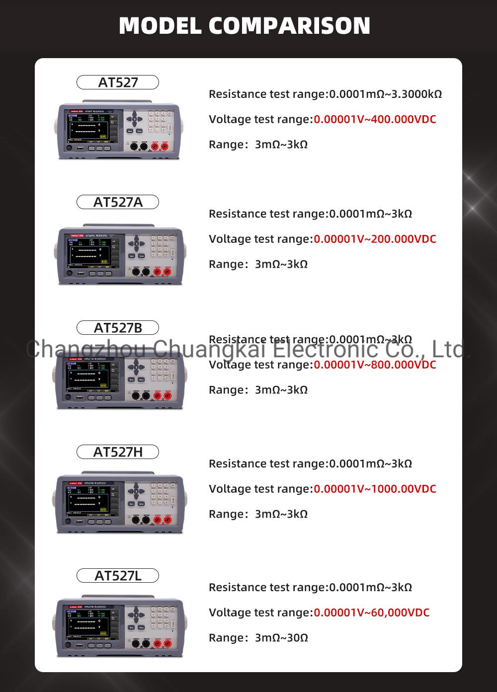 At527L Battery Tester Battery Internal Resistance Meter Voltage Range 0.00001V~60.000VDC