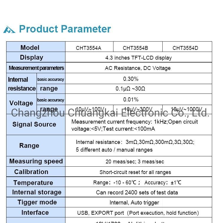 Cht3554D Vehicle Battery Tester for Battery Internal Resistance Measurement