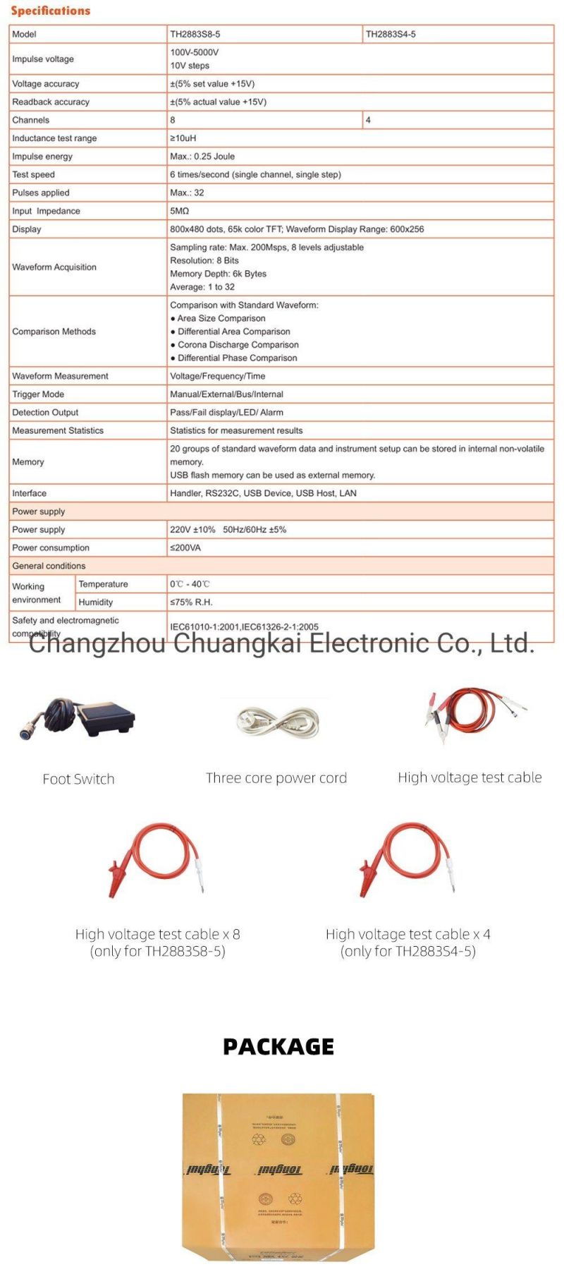 Th2883s8-5 Voltage Output 100V-5000V 8 Channels Impulse Winding Test Instrument