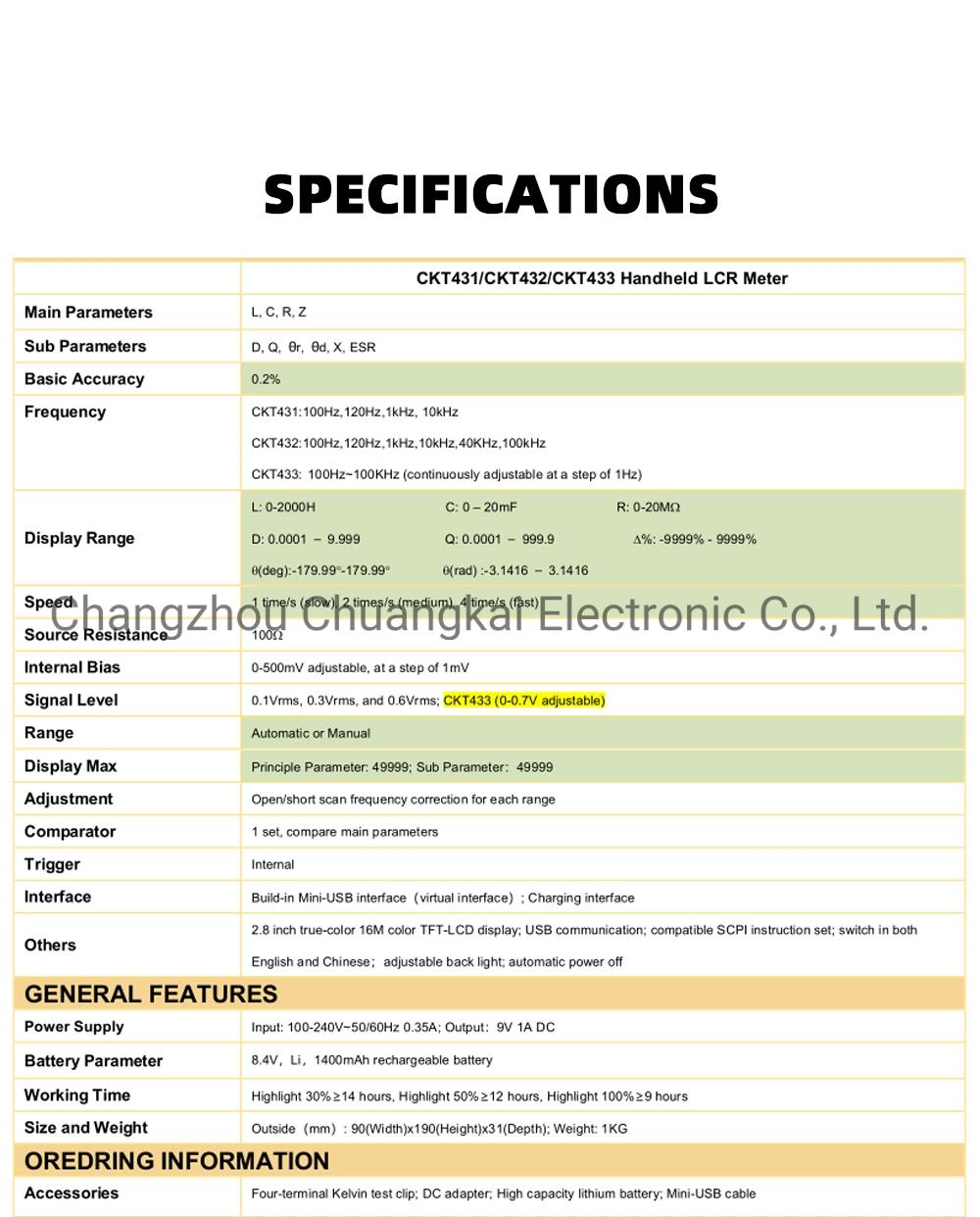 Portable Lcr Meter ESR Meter High Quality Resistance Meter (Model CKT431)