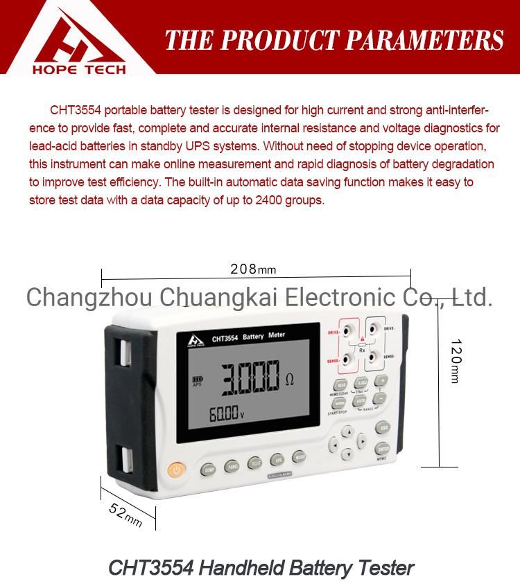 Cht3554 Handheld Lithiumion Battery Battery Tester for UPS Online Measurement