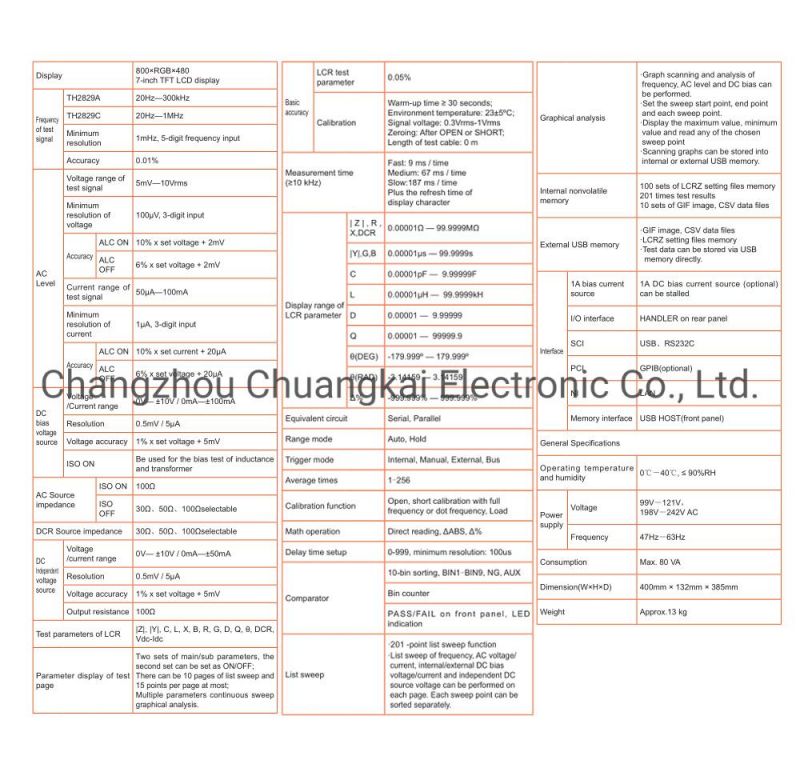 Th2829A Automatic Component Analyzer with Test Frequency 20Hz~300kHz