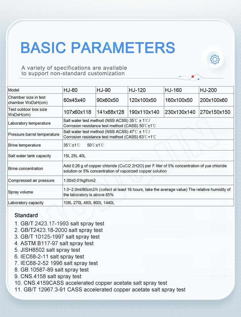 Hj-8 ASTM-B117 ISO 9227 Standards Nss Acss Cass Salt Spray Nozzle Corrosion Testing Equipment Salt Spray Fog Chamber