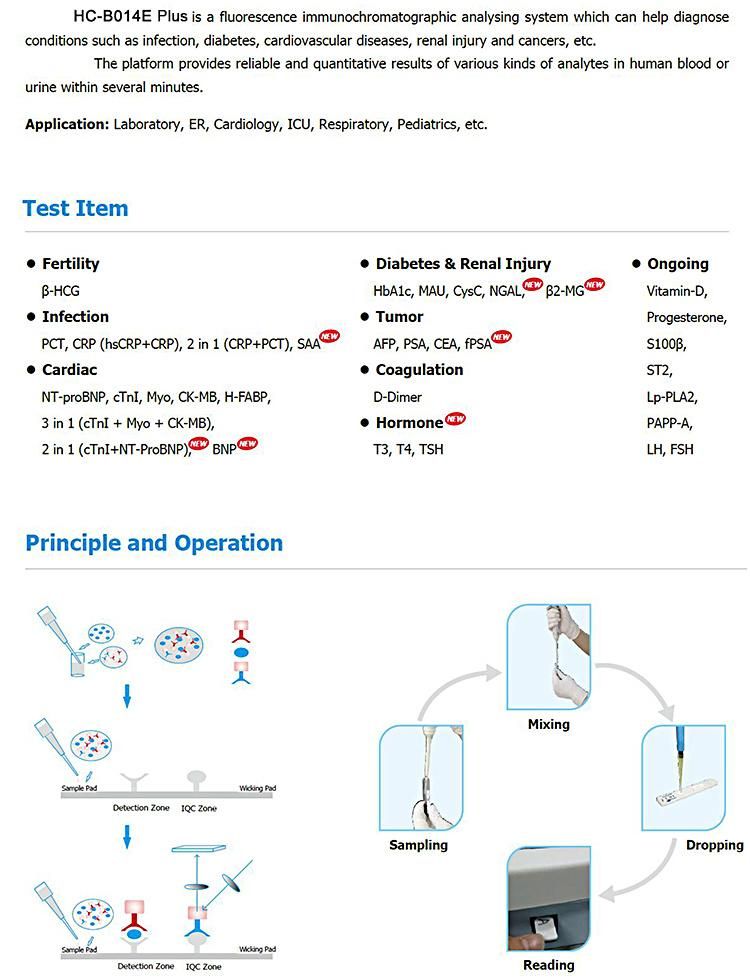Hc-B014e Plus Wondf O Hba1c Analyzer Hba1c Analyzer Progesterone Analyzer Rapid One Step Test Amh Cortisol FT4 FT3 Vitamin D Test