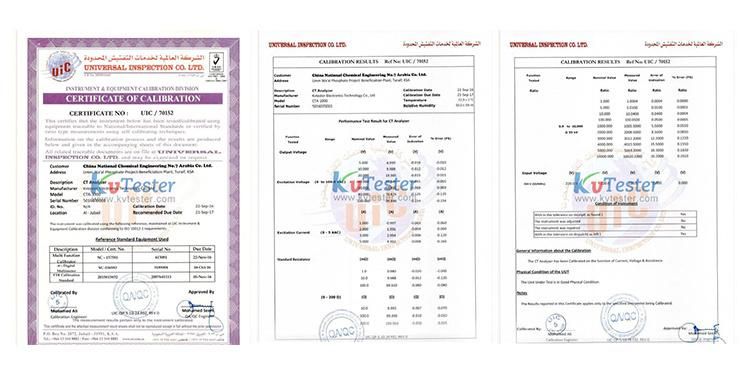 Certificate and Instrument Transformer Test Usage CT PT Calibrator