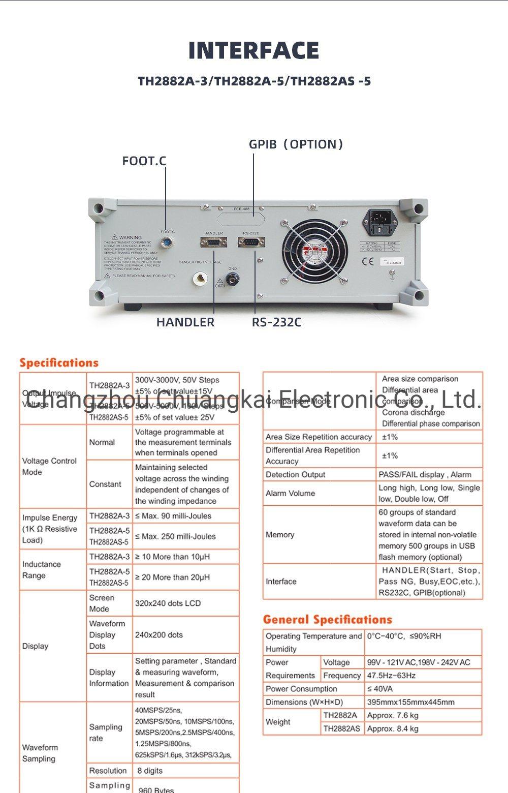 Th2882A-3 Single Phase Impulse Winding Tester Can Test 10mh Inductance