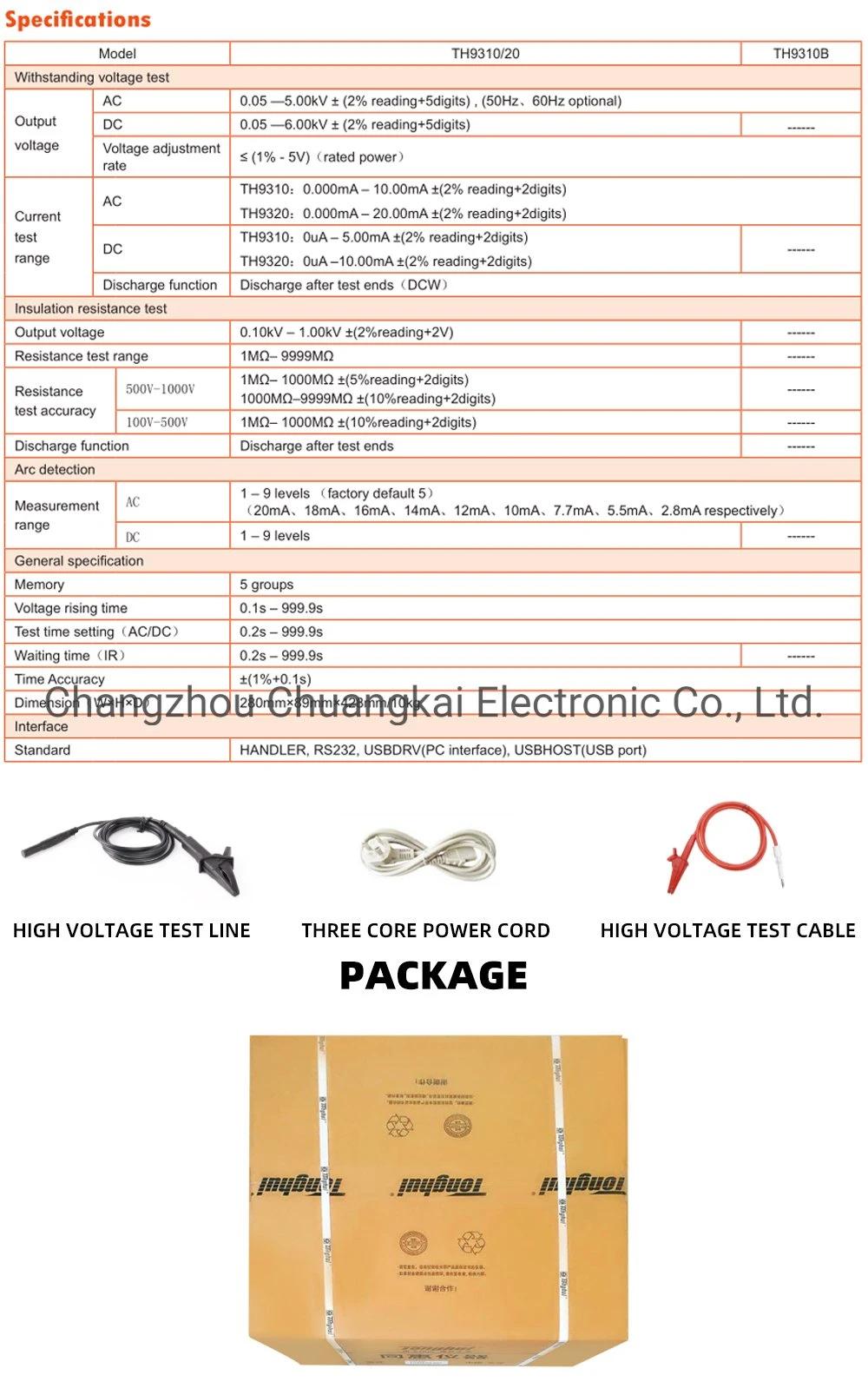 Th9310 AC/DC Hipot Tester Insulation Resistance Meter 1mohm-9999mohm