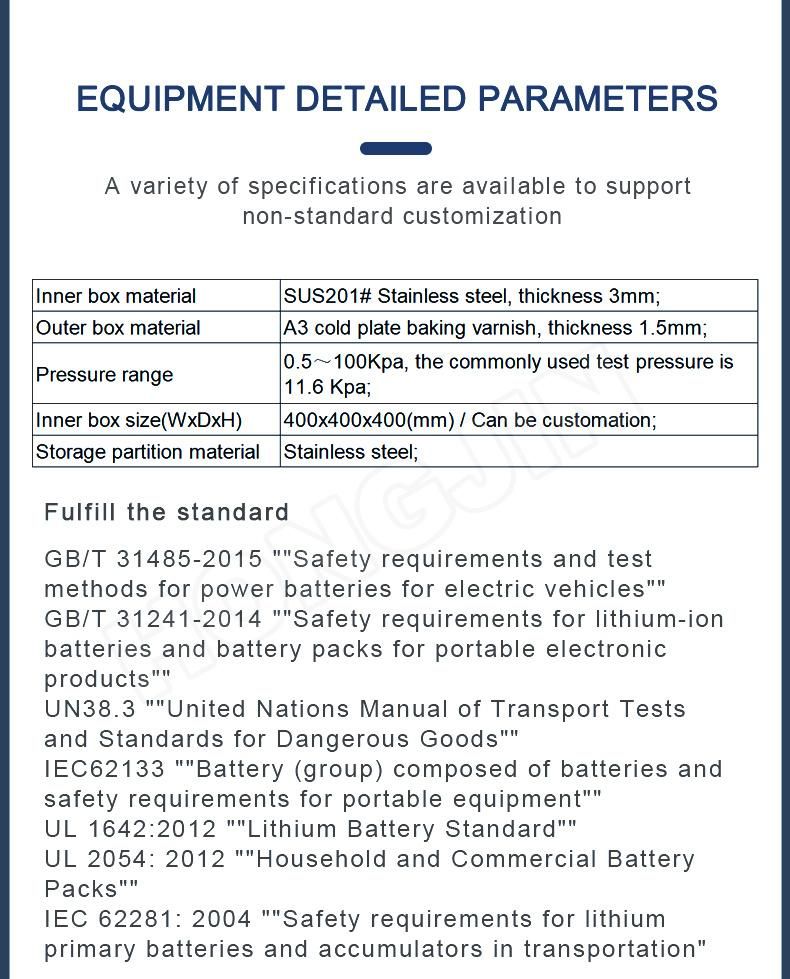 Battery High Altitude Low Pressure Simulation Test Altitude Chamber