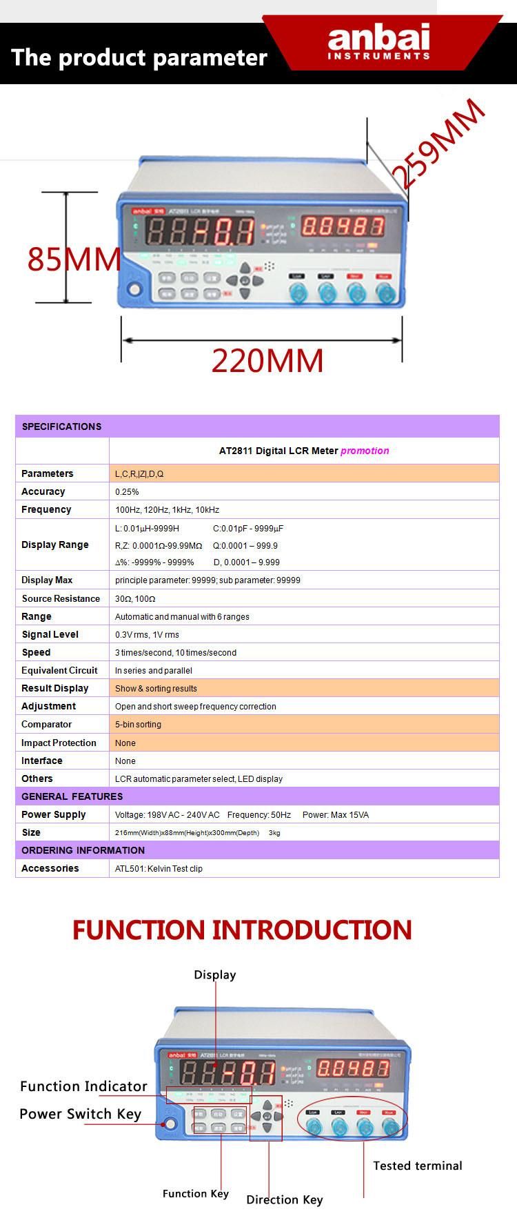 100Hz LED Lcr Meter with 0.25 Accuracy and Comparator At2811
